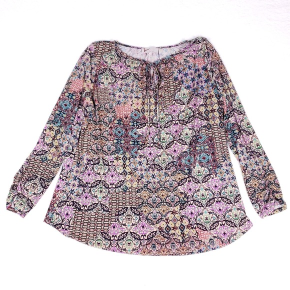 Vanessa Williams Boho Hippie Peasant Blouse Womens 2X Multicolor Printed Top USA - Picture 1 of 9